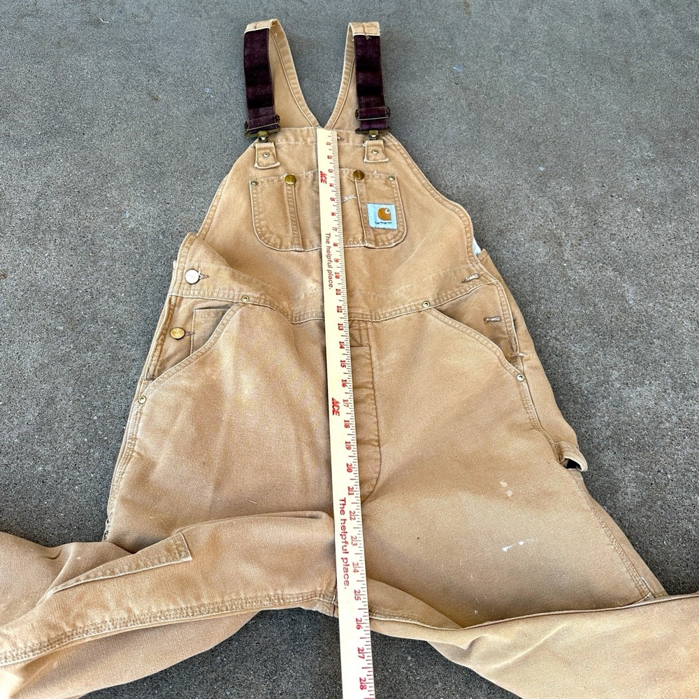 VTG Carhartt Quilted Insulated Duck Bib Overalls Mens 34x34 Double Knee R02 BRN - Picture 14 of 16